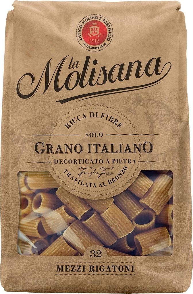 6x Pasta La Molisana Mezzi rigatoni n.32 Integrale Vollkornnudeln Kurze Nudeln, NUR italienischer Weizen - 500g + Italian Gourmet P0lpa 400g