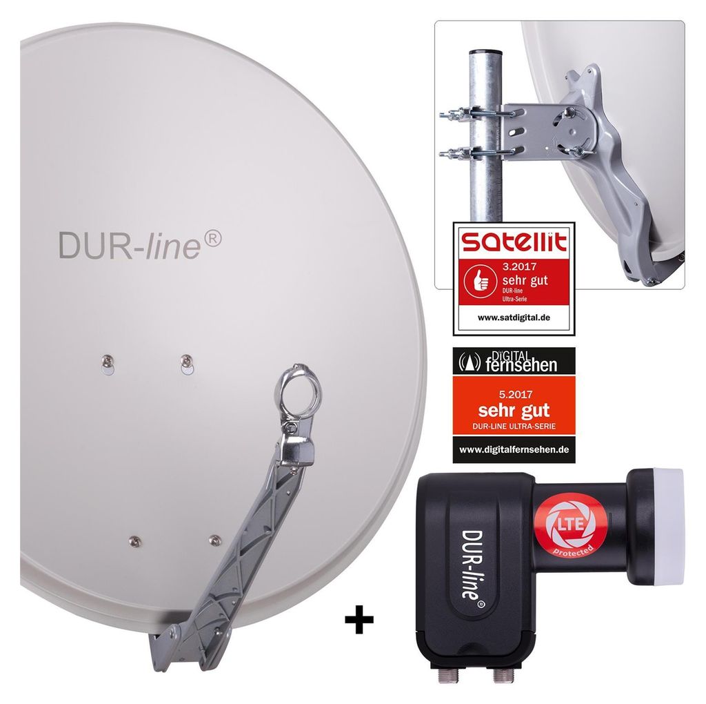 DUR-line Select 60/65 cm Sat Anlage 2 Teilnehmer Komplett Set hellgrau