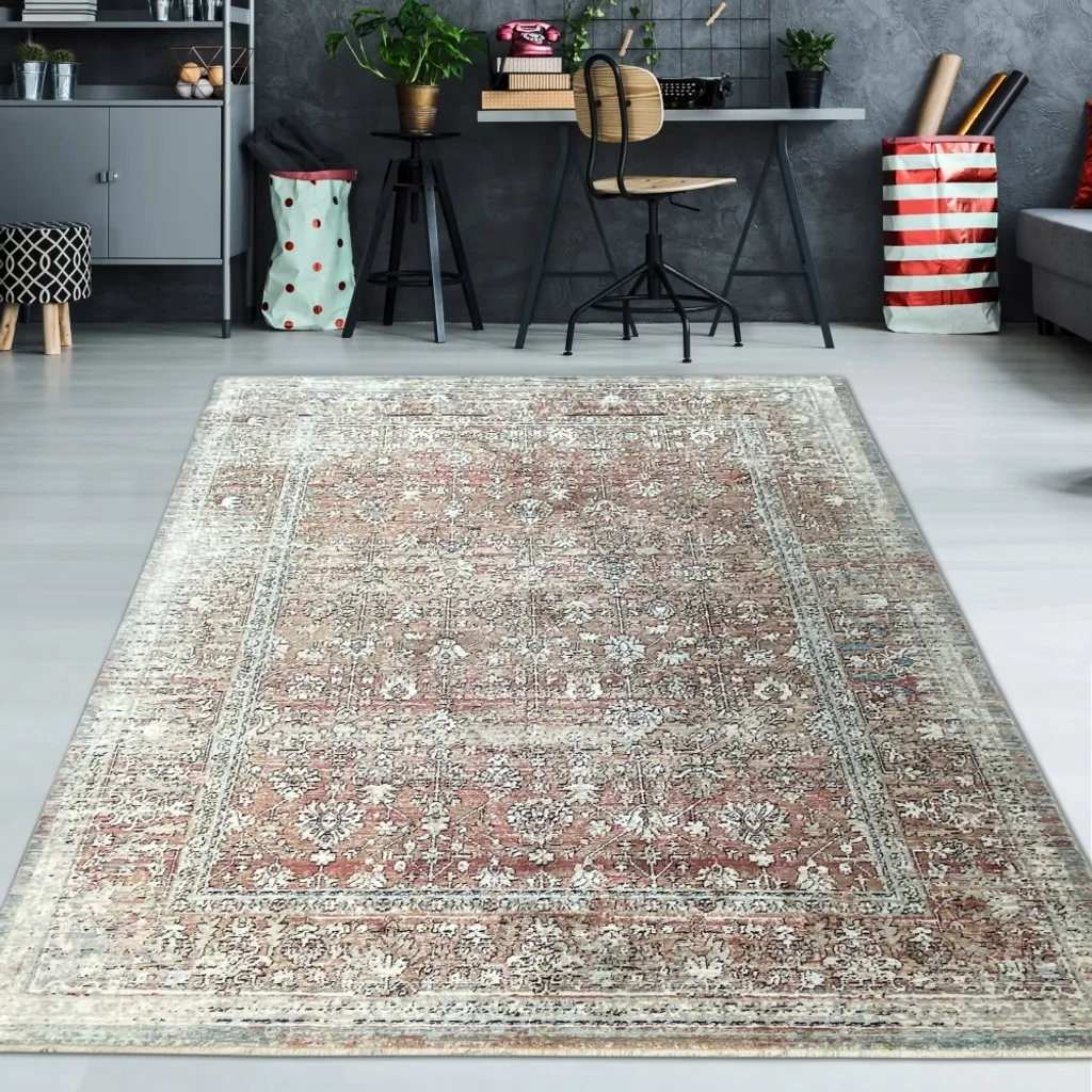 Tapis oriental anti-tache crème et marron 200x280 cm facile d'entretien
