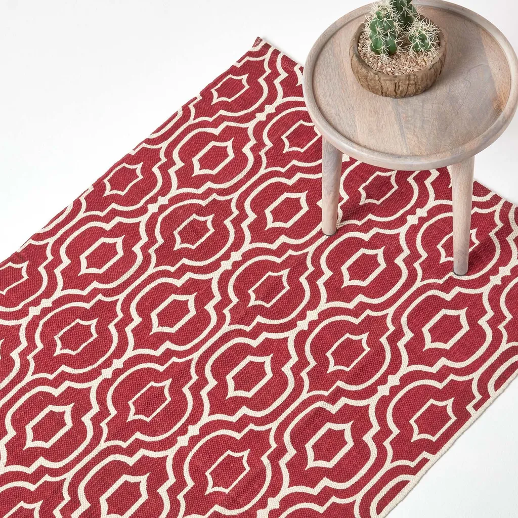 Grand tapis en coton rouge et blanc Riga 160x230 cm imprimé à la main