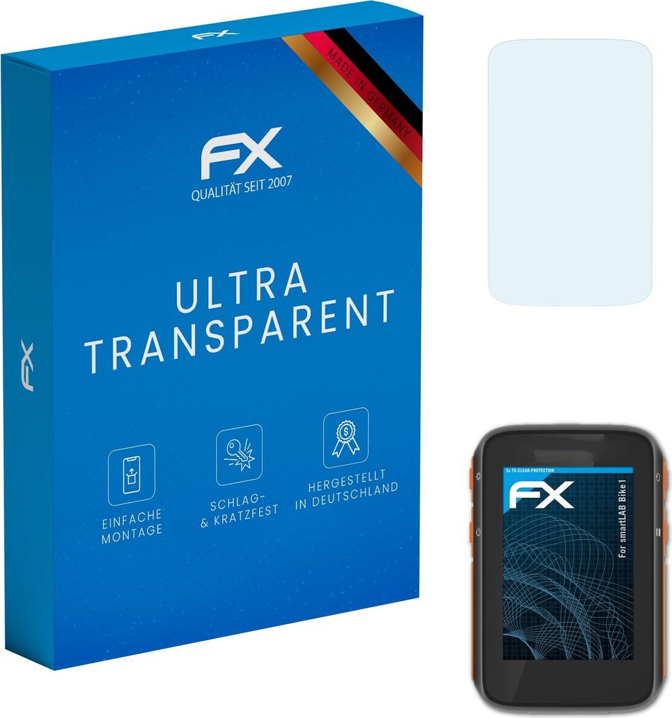 atFoliX FX-Clear 3x Schutzfolie kompatibel mit smartLAB Bike1 Displayschutzfolie