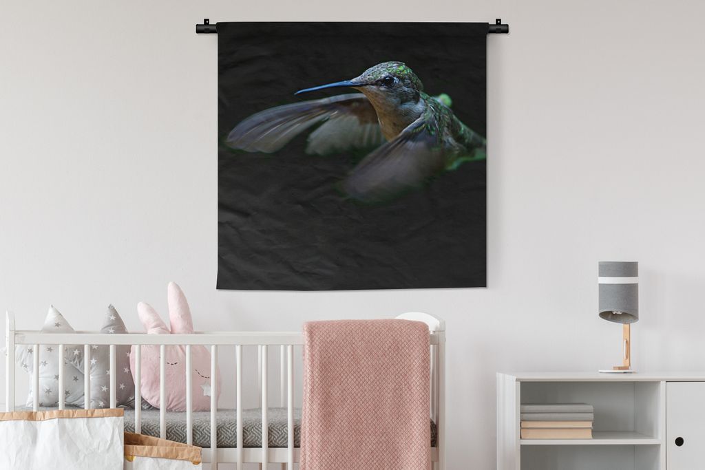 MuchoWow Wandteppich Wandbehang Kolibri - Vogel - Grün 90x90 cm Tapisserie Dekoration Wandtuch - Wandaufhänger