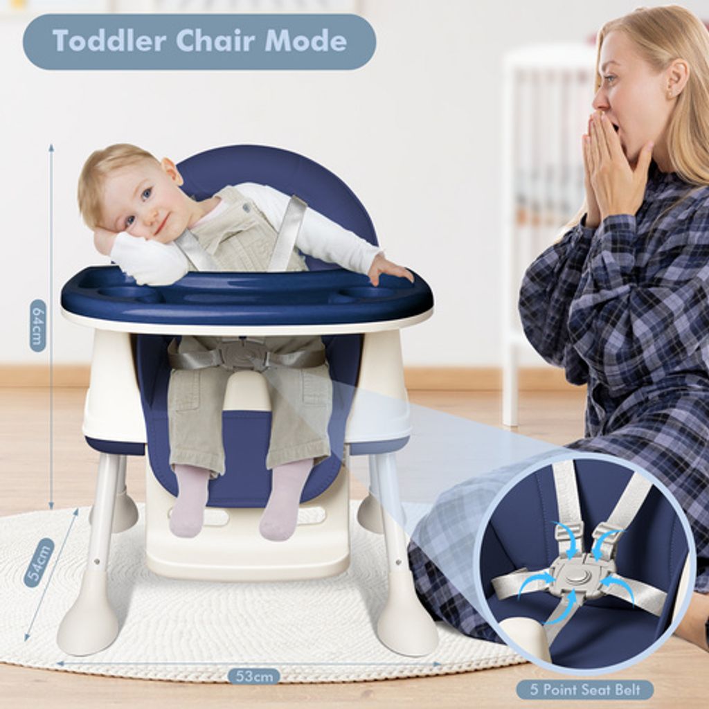 Sessamen-LP 3in1 Hochstühle Kinderstuhl Esstisch Babystuhl Kinder Sitzerhöhung Kindersitz Tischstuhl mit Tisch und Rollen Tablett Tragbarer, Blau