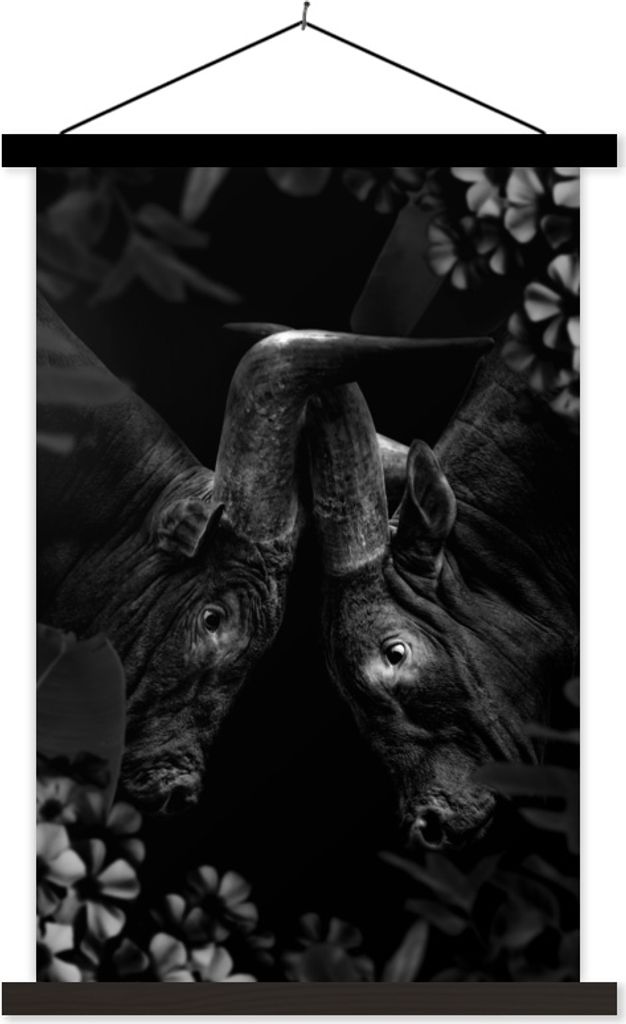 MuchoWow Textilposter Watussi-Rinder im Dschungel - schwarz und weiß 120x180 cm mit schwarzem Rahmen - Fotos