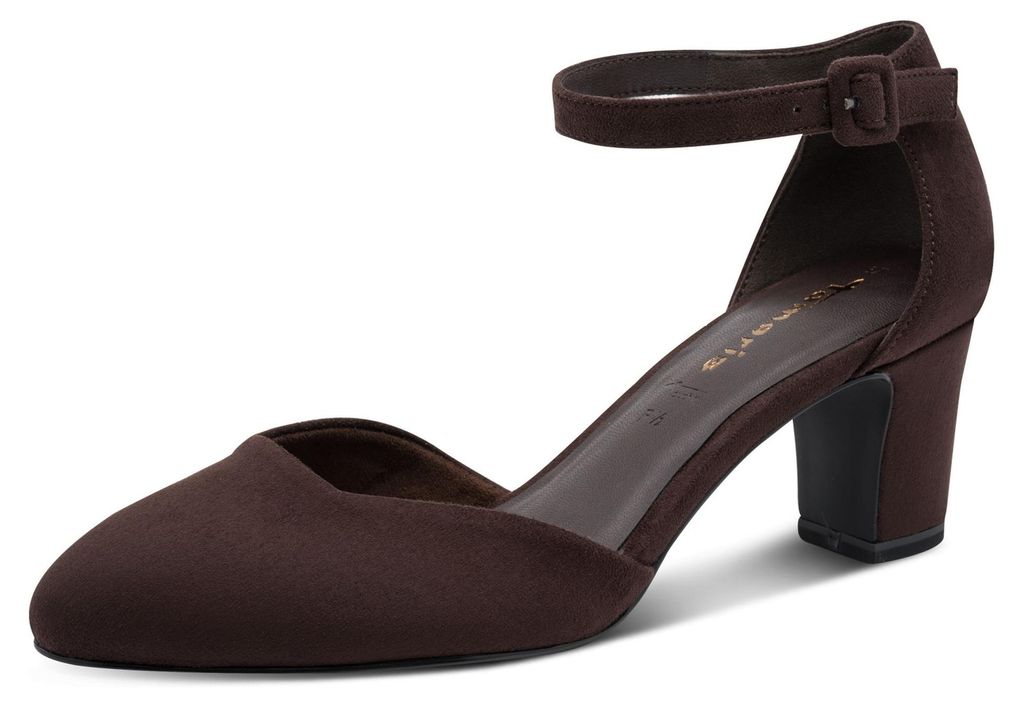 Tamaris Damen Pumps Fesselriemen Blockabsatz samtige Haptik Produktbild 