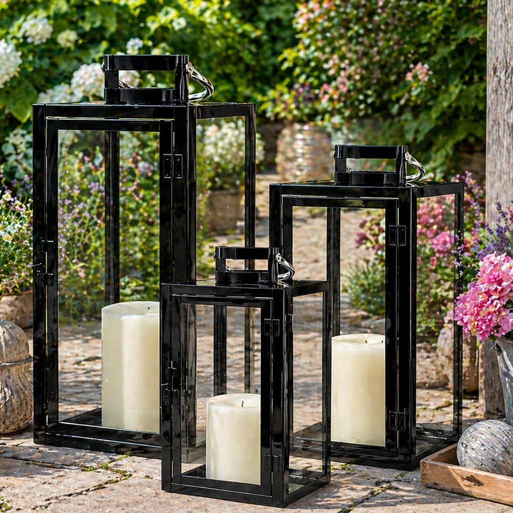 3er Set XXL Edelstahl Windlicht - Laternen Set 30/40/53cm