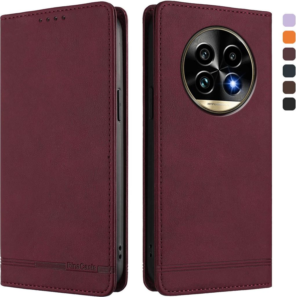 Hülle für Realme 13 Pro /Realme 13 Pro+ 5G, Retro Kunstleder Ständer Klapphülle mit Kartenfächer und Magnetische Rot