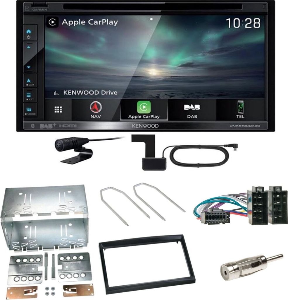 Kenwood DNX-5190DABS Navi Carplay WMA Einbauset für Peugeot 307 Citroen C2 C3