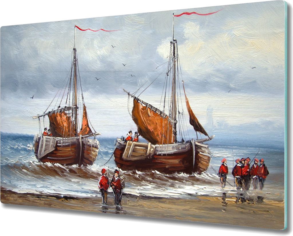 Coloray Herdabdeckplatte 80x52 cm Schneidebrett Kochplattenabdeckung Küchenbrett Hackbrett - Seeschiff Wolke Soldaten