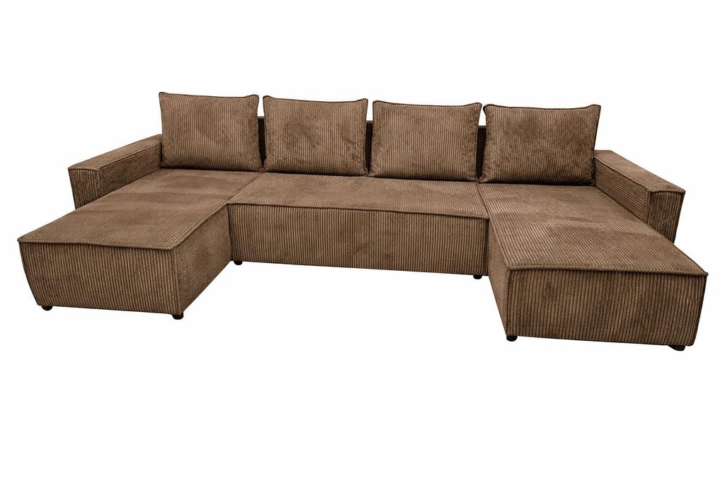 A U-shaped sectional sofa with four back cushions, shown from a front-facing diagonal angle against a white background.