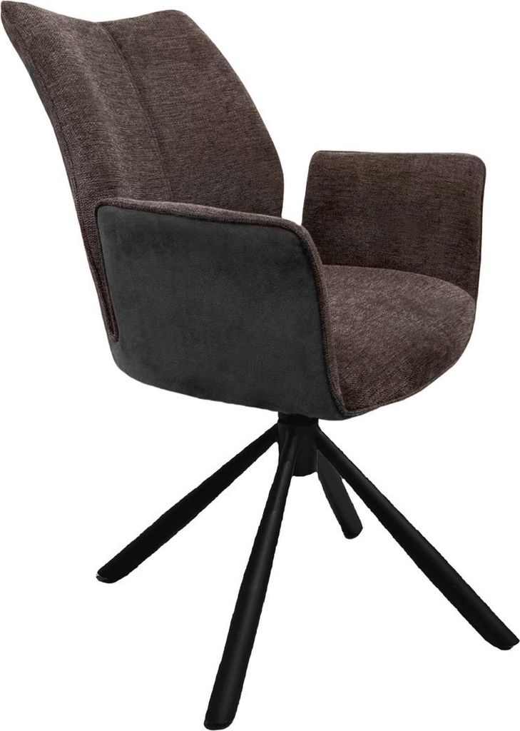 Stella 1AS, Stuhl, Gestell schwarz matt, drehbar, rund, Bezug braun