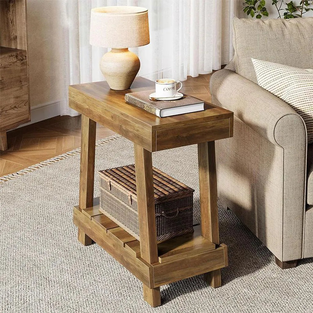 Table basse d'appoint style industriel bois marron et métal