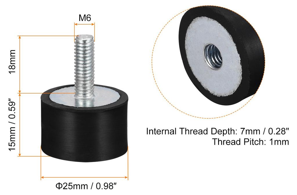 4 Stš¹ck Gummipuffer M6 Stecker/Buchse Vibrationsisolator Schwingungsd?mpfer Sto?d?mpfer D25mmxH15mm