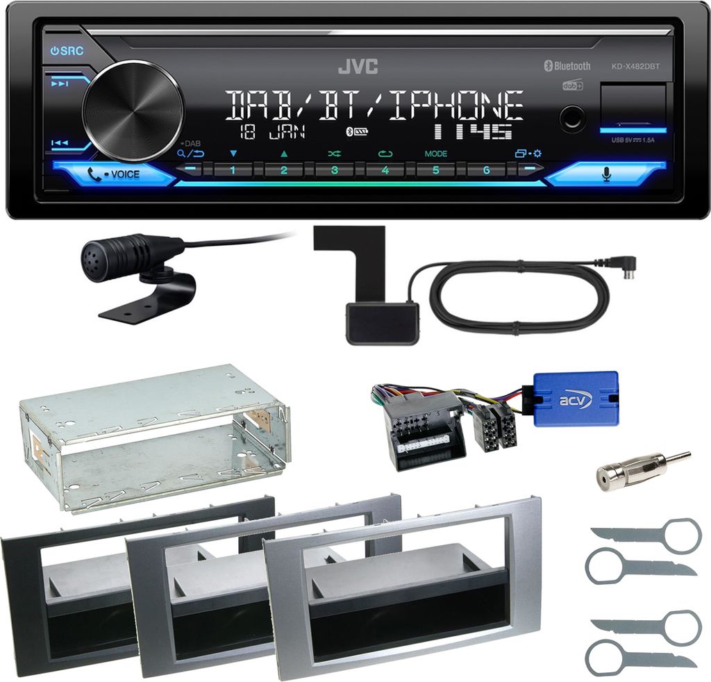 JVC KD-X482DBT Bluetooth DAB Einbauset für Ford Focus C-Max Fiesta Transit