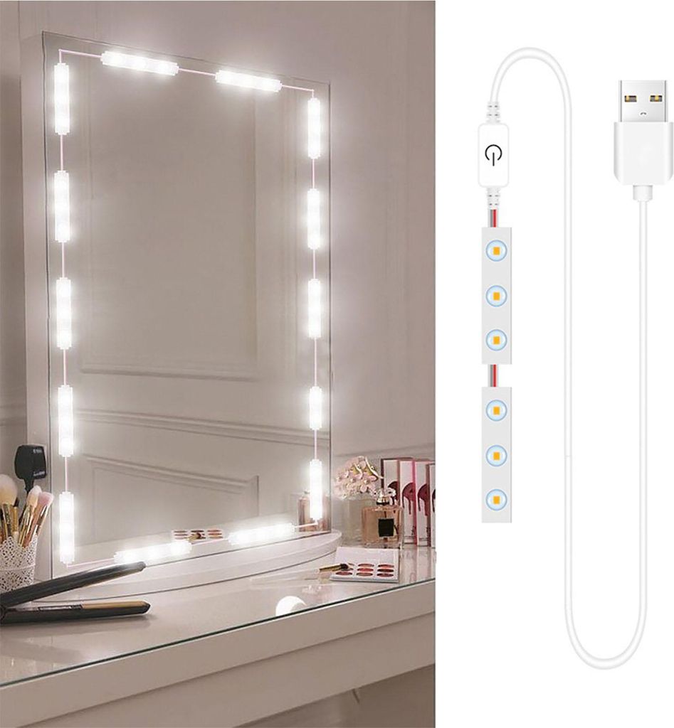 LED Schminkspiegelleuchte mit 6 dimmbaren LEDs – Touch-Steuerung, USB-Anschluss, LED Lichtleiste für Bad, Schminktisch & Spiegel