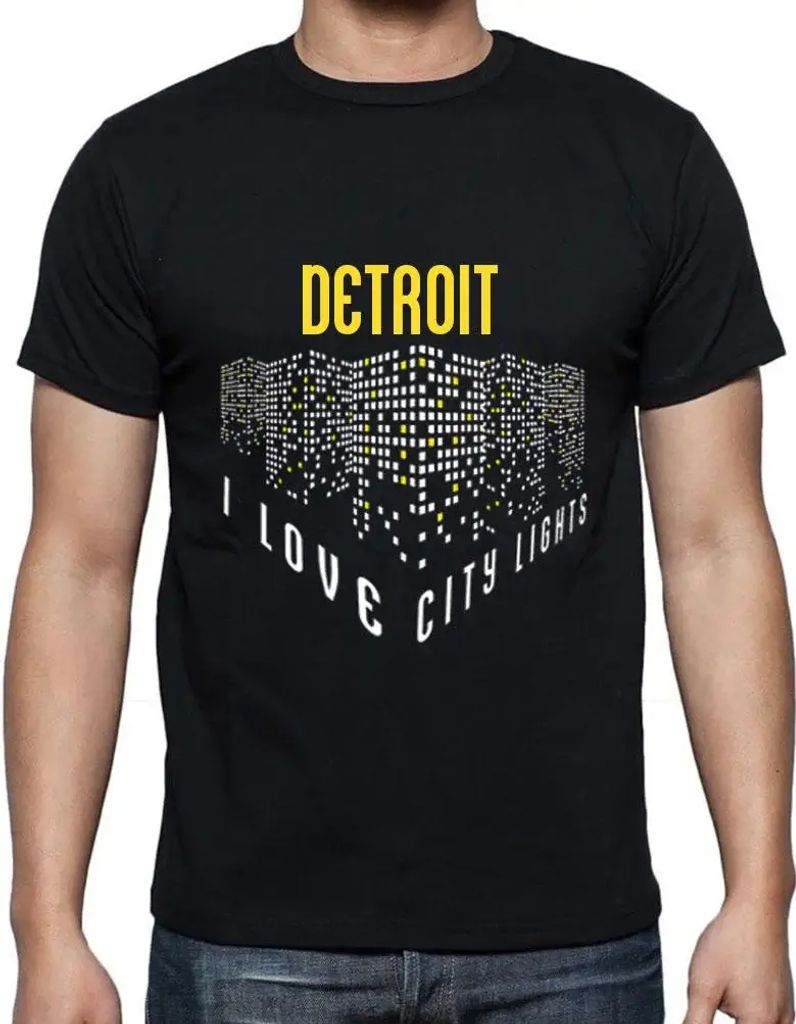 Herren Grafik T-Shirt Ich liebe Detroit Lichter – I Love Detroit Lights – Öko-Verantwortlich Vintage Jahrgang Kurzarm Lustige Druck Geburtstag
