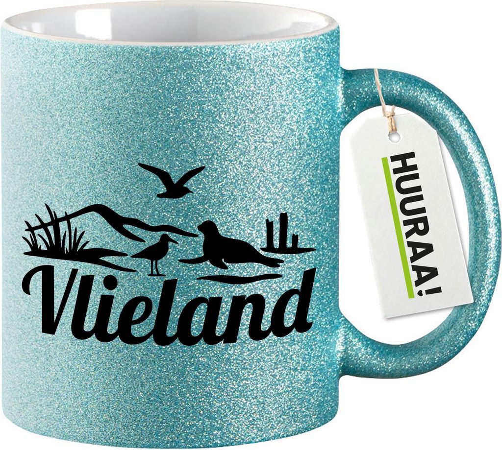 Huuraa Glitzertasse Vlieland Niederlande 330ml Blau Keramik Kaffeebecher Geschenkidee
