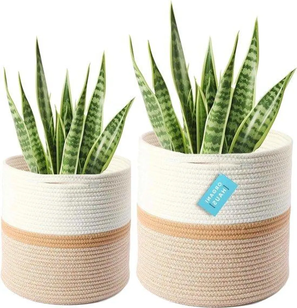 Panier pour plante en coton à rayures miel - Lot de 2 pour salon
