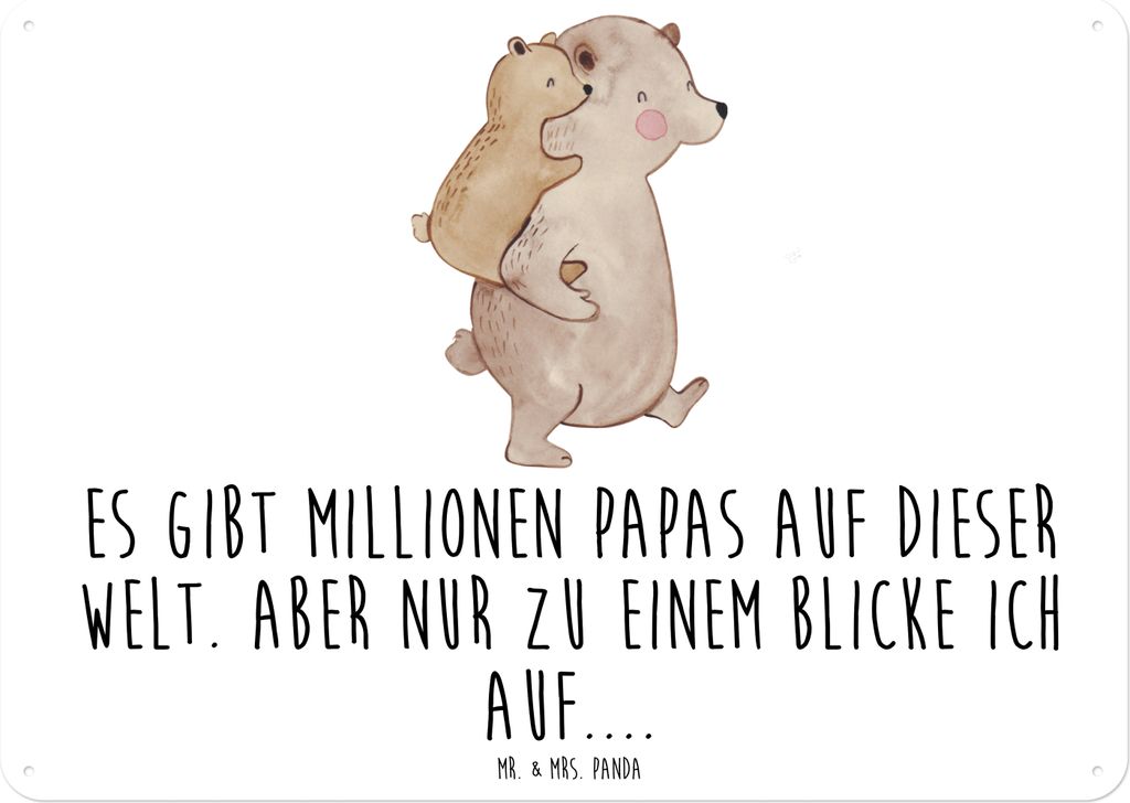 Mr. & Mrs. Panda tafel Papa Bär DIN A6 - Weiß - Geschenk, Vatertag, Türschild, Wandbild, Retro Blechschild, Schild, Vater, Blechtafel, Papi, Mut...