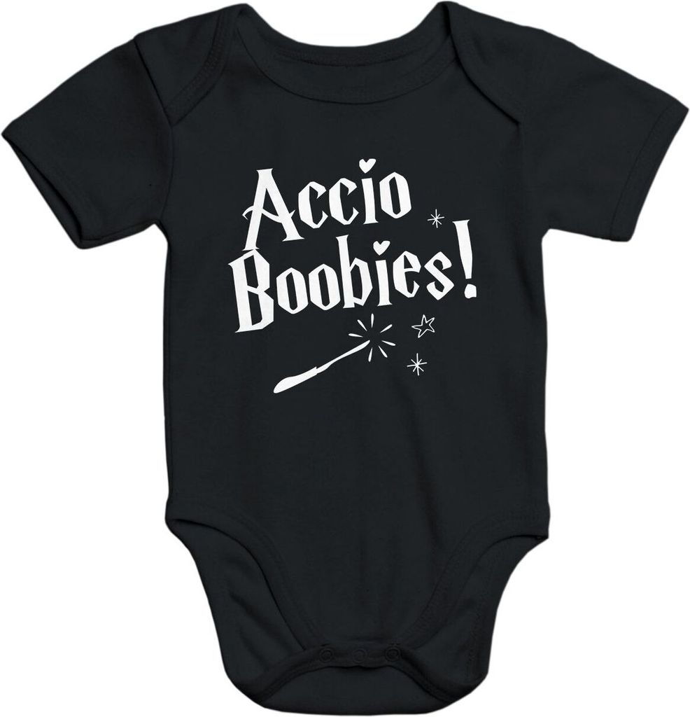 Kurzarm Baby Body Accio Boobies Baumwolle Moonworks schwarz 12-18 Monate
