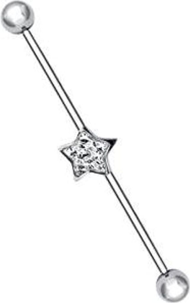 Karisma Industrial Barbell Piercing Edelstahl 316L Ohrpiercing Epoxyharz Stern mit Kristall Elements Weiss - Länge 38mm
