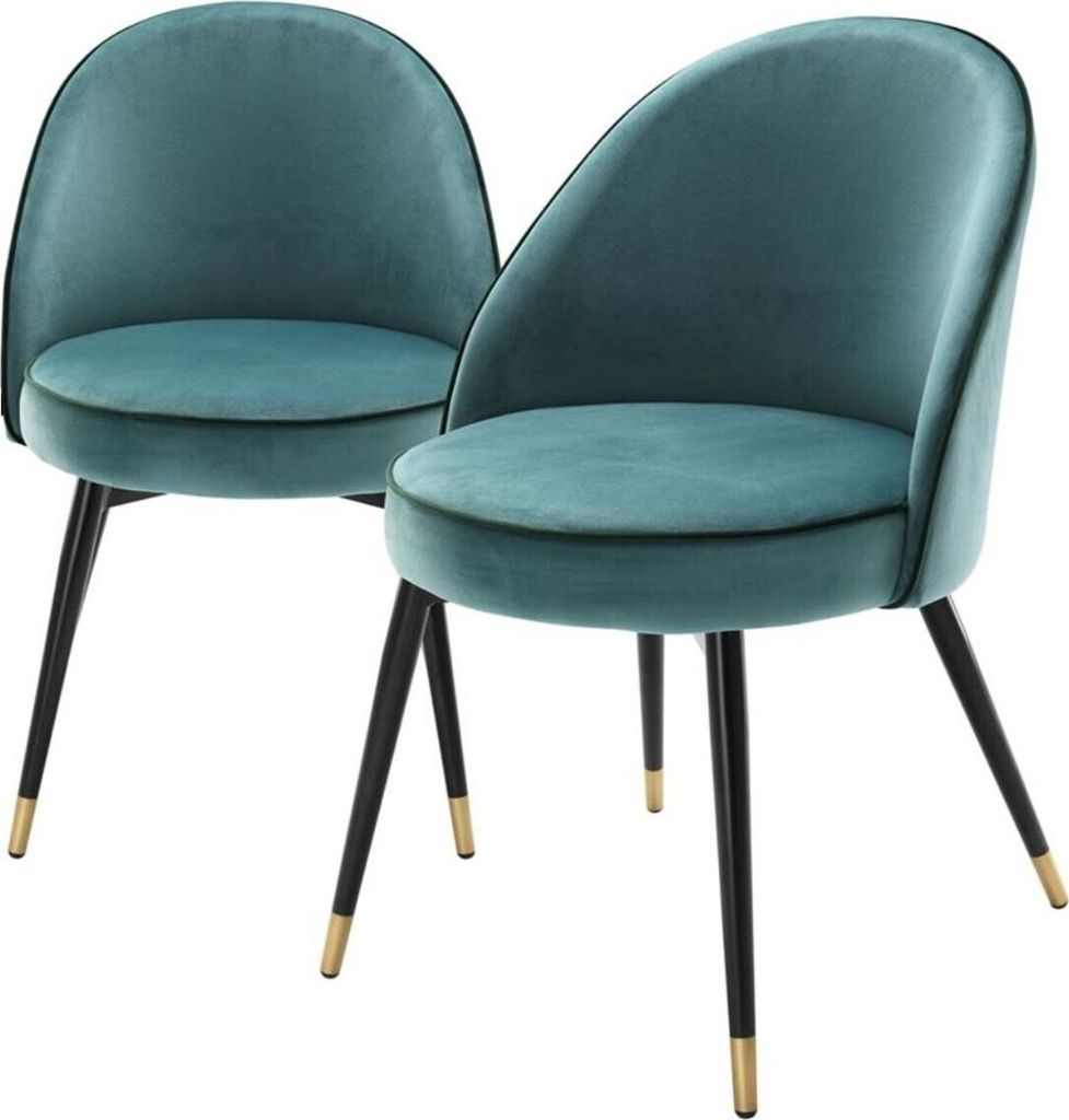 Casa Padrino Luxus Esszimmerstuhl Set Türkis / Schwarz / Messing 55 x 64 x H. 83 cm - Esszimmermöbel - Luxus Kollektion