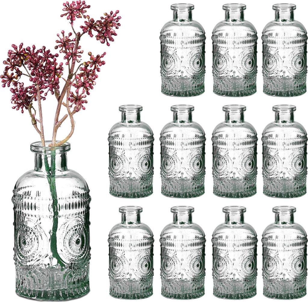 Relaxdays Glasvase, 12er Set, Deko-Vase, geprägtes Produktbild 
