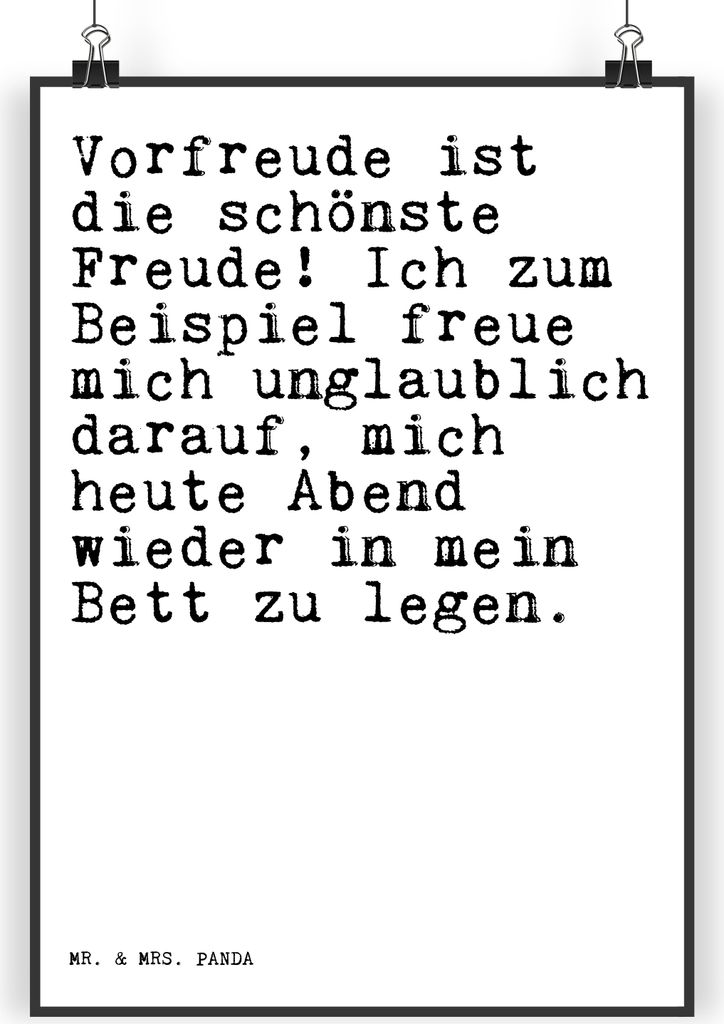 Mr. & Mrs. Panda Bild Vorfreude ist die schönste... DIN A5 - Weiß - Geschenk, Sprüche, wanddeko, Mann, Arbeitskollege, Spruch, lustiger, drucke,...