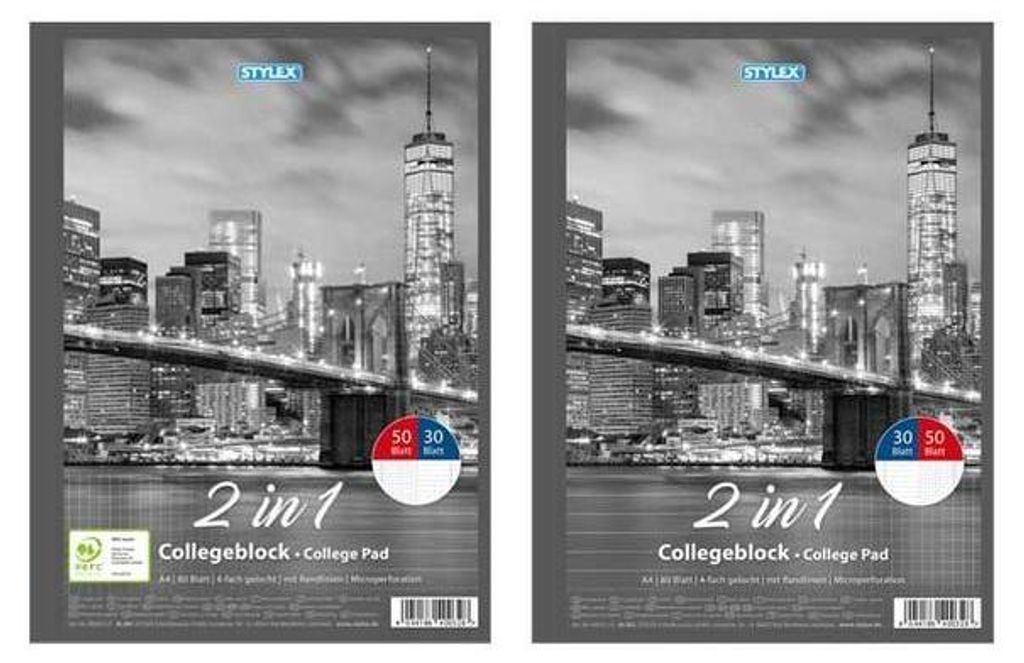 Stylex Collegeblock, A4, Duo, liniert, kariert Produktbild 