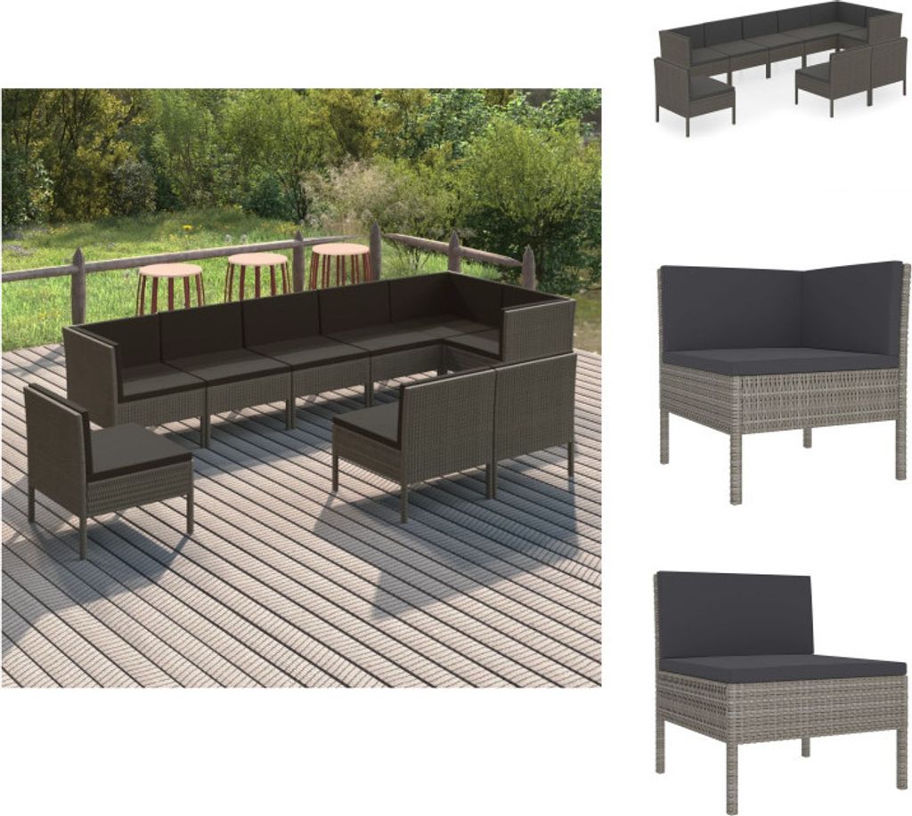 vidaXL 9-tlg. Garten-Lounge-Set mit Auflagen Poly Rattan Grau - Gartenmöbel-Sets