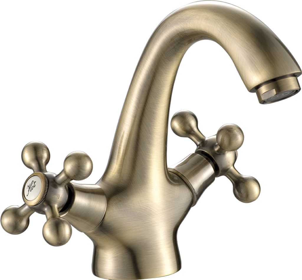 BADLAND Waschtischarmatur Wasserhahn Kleine STILO Mischbatterie für Badezimmer in Antik Messing + Click-Clack