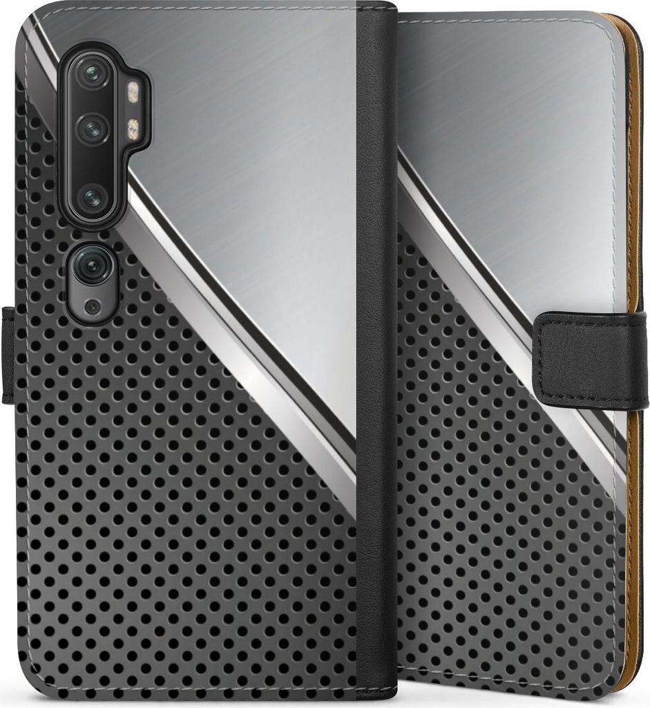 DeinDesign Klapphülle für Xiaomi Mi Note 10 Handytasche Lederhülle Tasche Carbon Metall Stahl