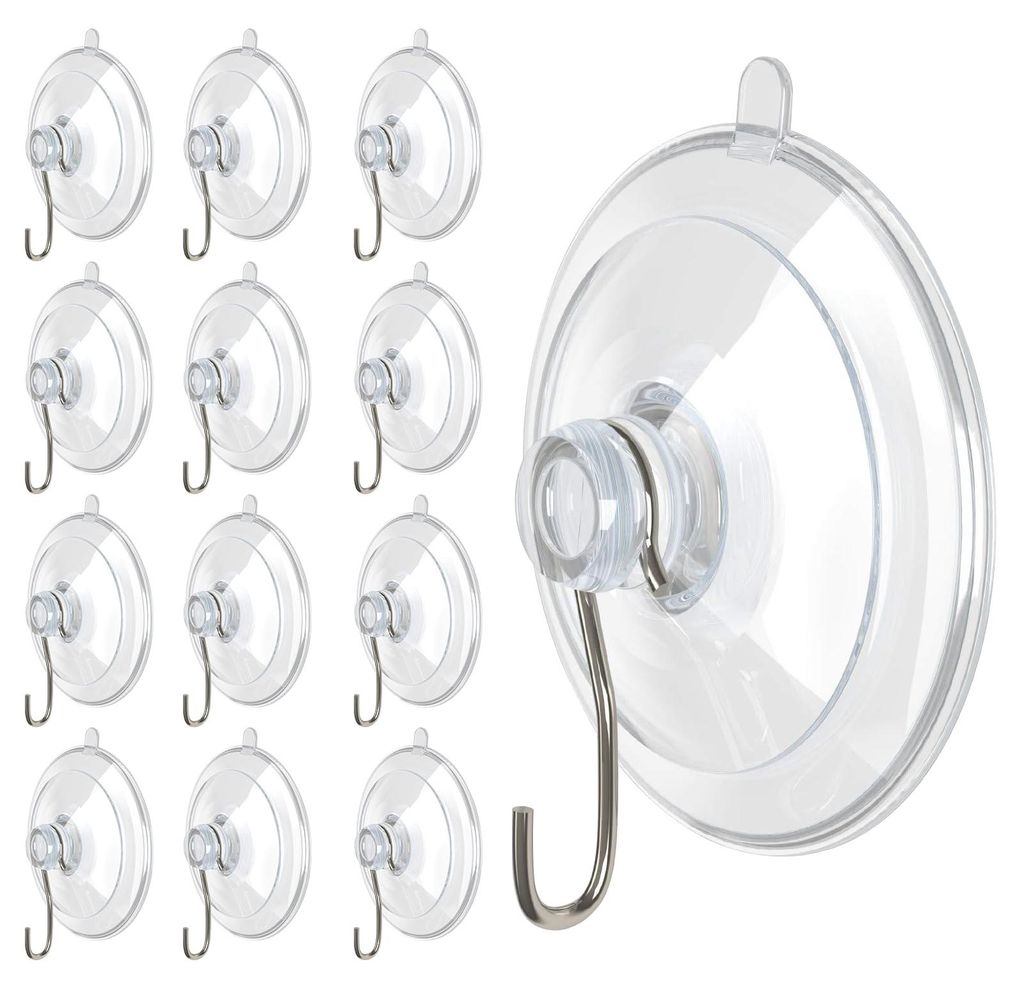 20 Saugnäpfe mit Haken, PVC-Saugnäpfe mit Metallhaken, extra stark, kein Bohren erforderlich, transparent, max. 3 kg | Ø 45 mm, für Fenster, Ba...