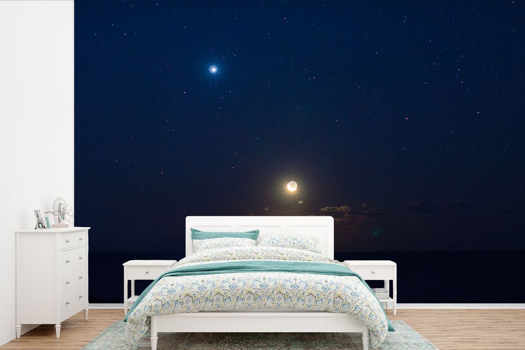 MuchoWow Fototapete für Wohnzimmer oder Schlafzimmer Wandtapete Vinyl Motivtapete Mond - Venus - Meer - 600x400 cm - Vinyltapeten