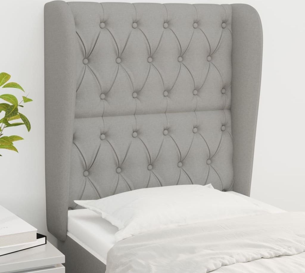 vidaXL Kopfteil mit Ohren Hellgrau 83x23x118/128 cm Stoff - Kopfteil - Kopfteile - Bett-Kopfteil - Bettkopfteil