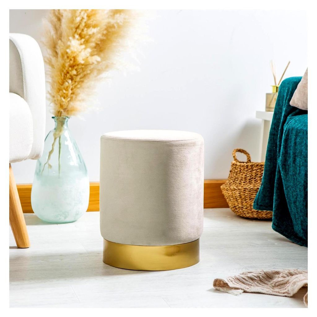 2X Fußhocker aus Rindsamt H36 x D29cm - Klein für Schlafzimmer, Wohnzimmer, Schminktisch, Ottomane, Sitzpuff, Stuhl