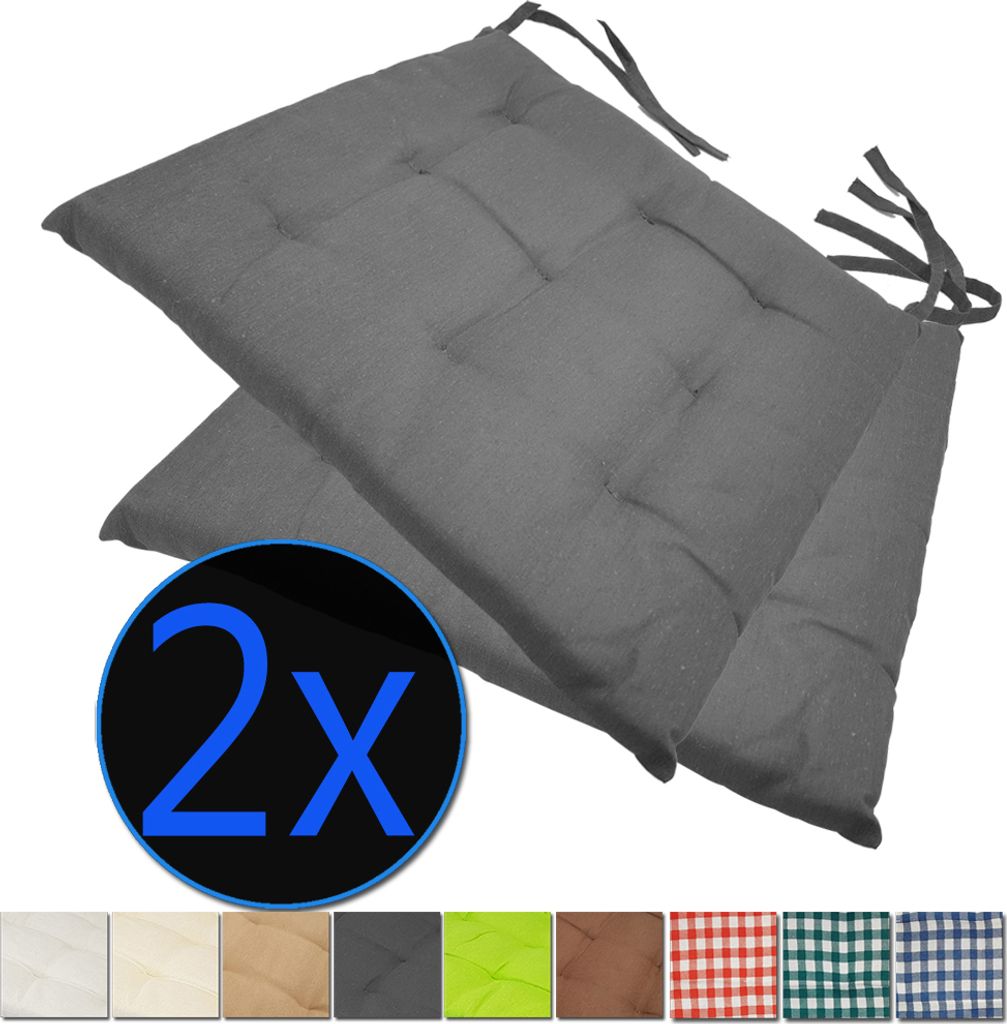 Stuhlkissen Nizza 38x38 cm 2er Pack Sitzkissen mit Steppung, Farbe:Grau