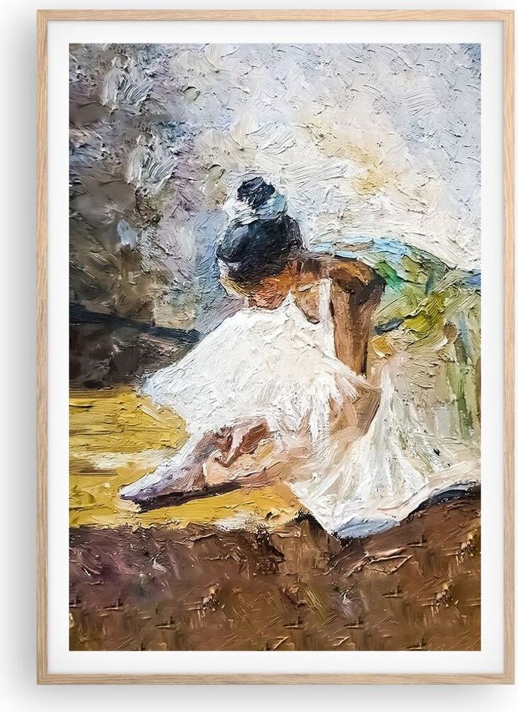 Gerahmtes Poster - Rahmen in heller Eiche - Ballerina Mädchen Öl - 70x100 cm - Wand Bild - Wanddeko - Wandbilder - Kunstposter - Wandposter - Bil...