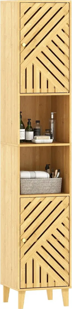 Rangement salle de bain pour petit espace, armoire haute chocolat 170cm