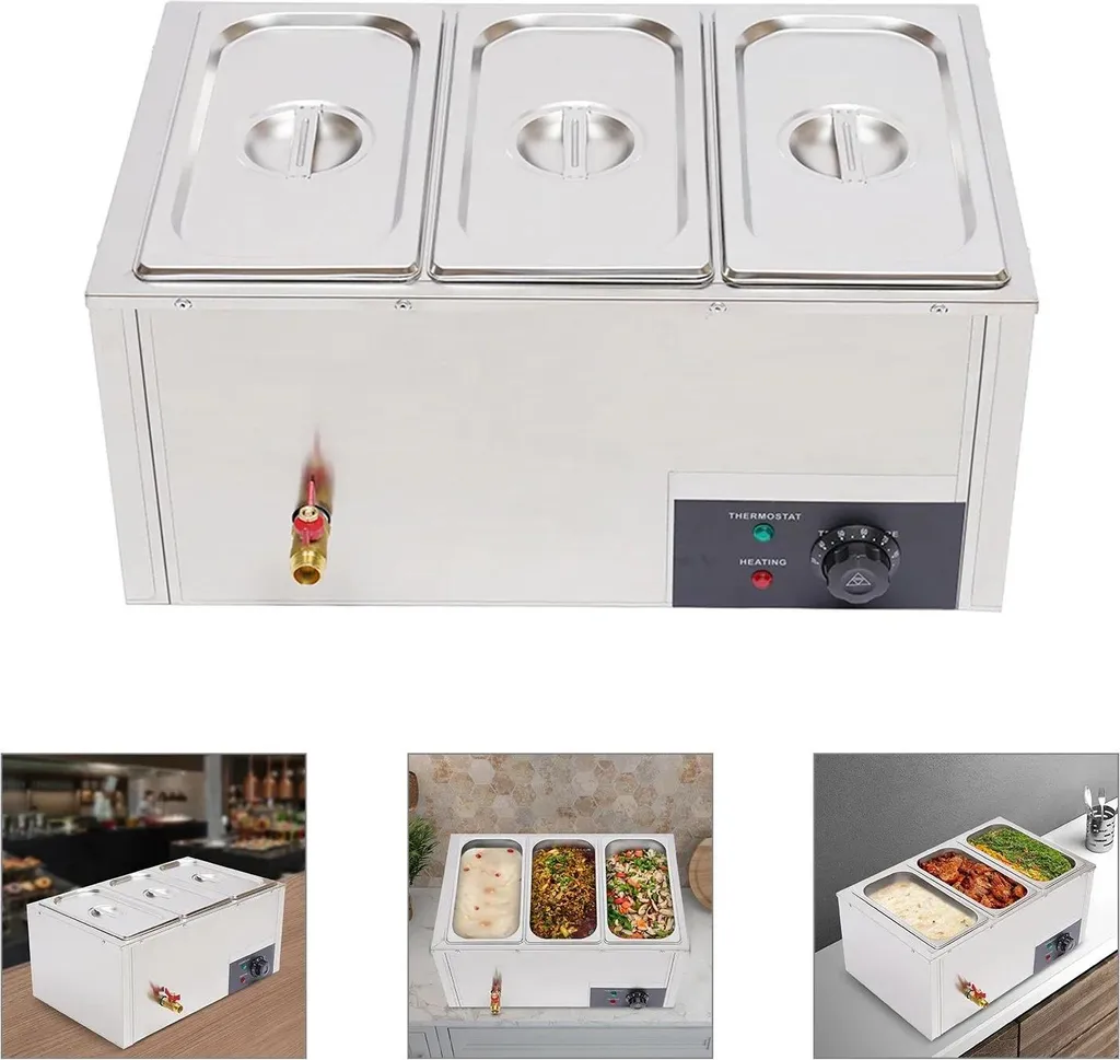 Bain-marie professionnel en inox avec 3 récipients de 7L chauffe-buffet