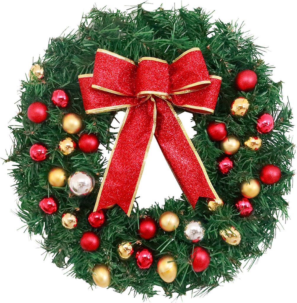 Weihnachtskranz mit Schleifenknotenkugeln, 30,5 cm, frohe Weihnachten, haengende Girlande, kuenstlicher Kranz fuer Haustuer, Wand, Partydekoration