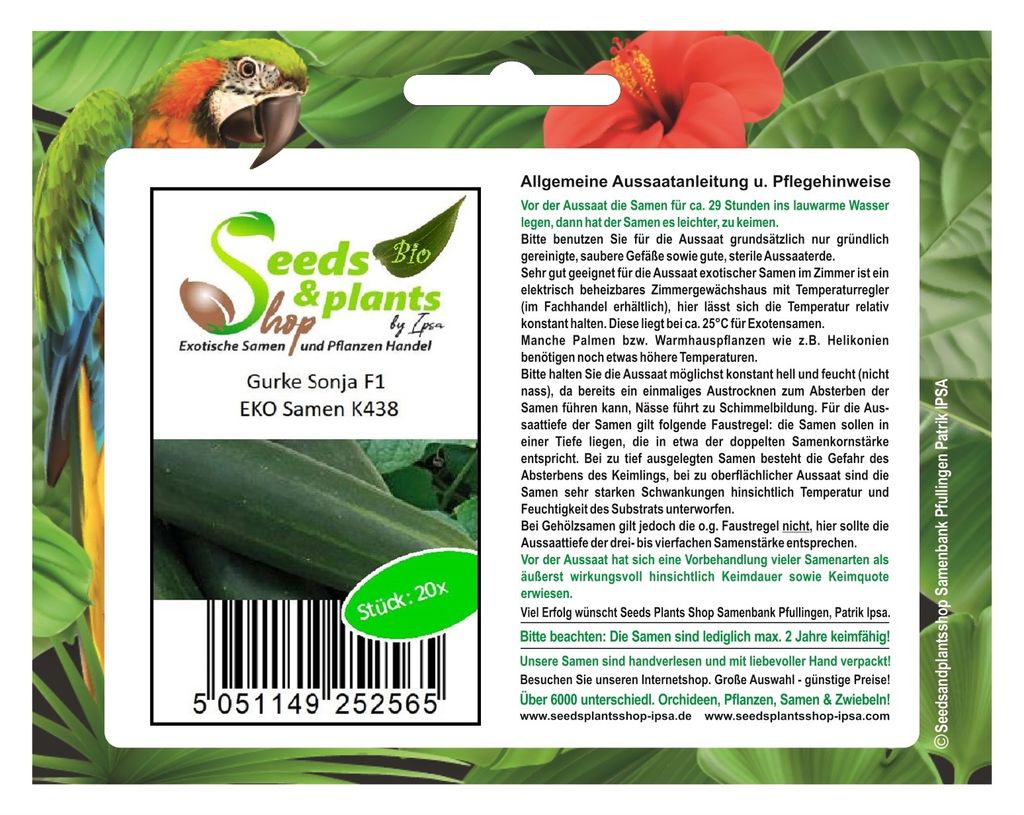 20x Gurke Sonja EKO Gurken Gemüse Garten Pflanzen - Samen K438