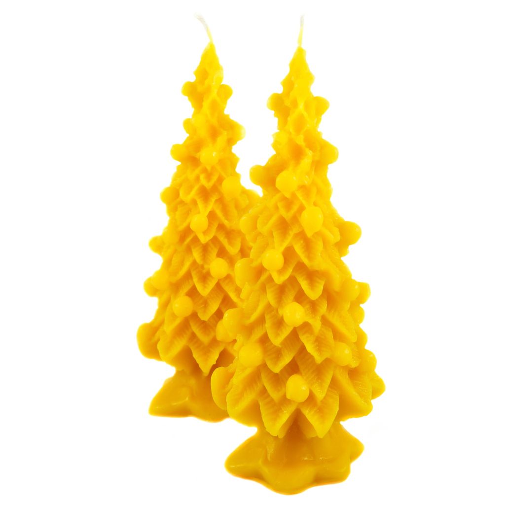 Bienenwachs Weihnachtsbaumkerzen 4 Stück – Adventskerze handgefertigte Motivkerze Tannenbaum aus 100% Bienenwachs, goldgelb mit Honigduft von Na...