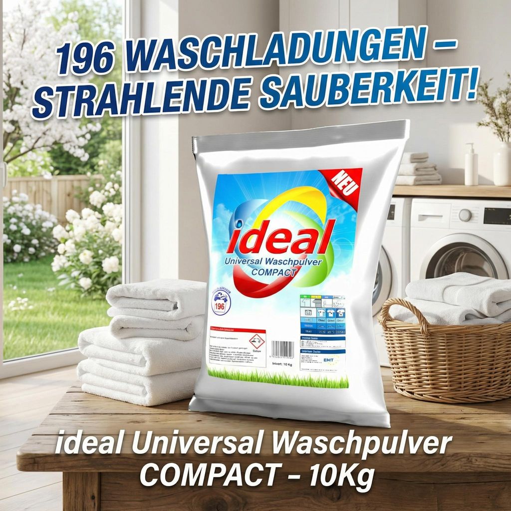 10Kg ( 1 x 10Kg ) ideal Universal Waschpulver COMPACT / 196 Waschladungen