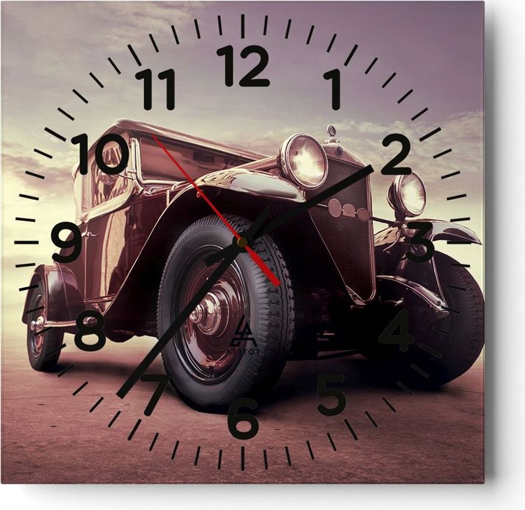 Wanduhr - Quadrat - Glasuhr - Retro auto luxus alt - 40x40cm - Schleichendes Uhrwerk - Lautlos - zum Aufhängen bereit - Dekoration Modern - Wandde...