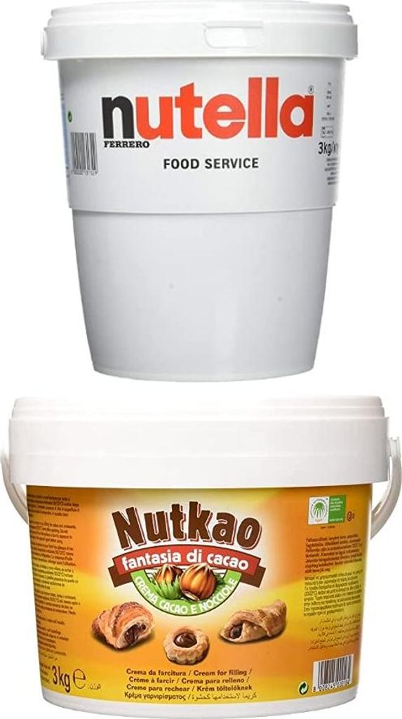 3 kg Jumbo Becher Nutella Ferrerro Brotaufstrich XXL Nougatcreme Ferrero + Nutkao Kakao und Haselnuss Schokolade 3Kg