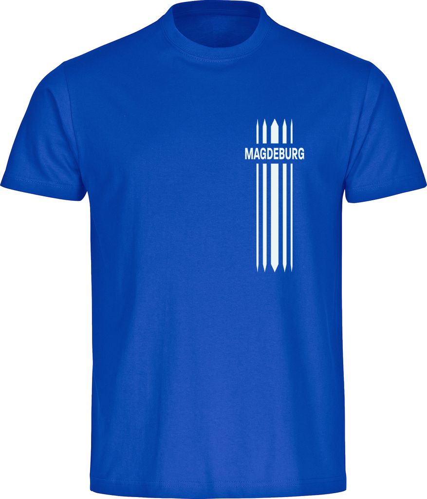 multifanshop Herren T-Shirt - Magdeburg - Streifen, blau, Größe 3XL