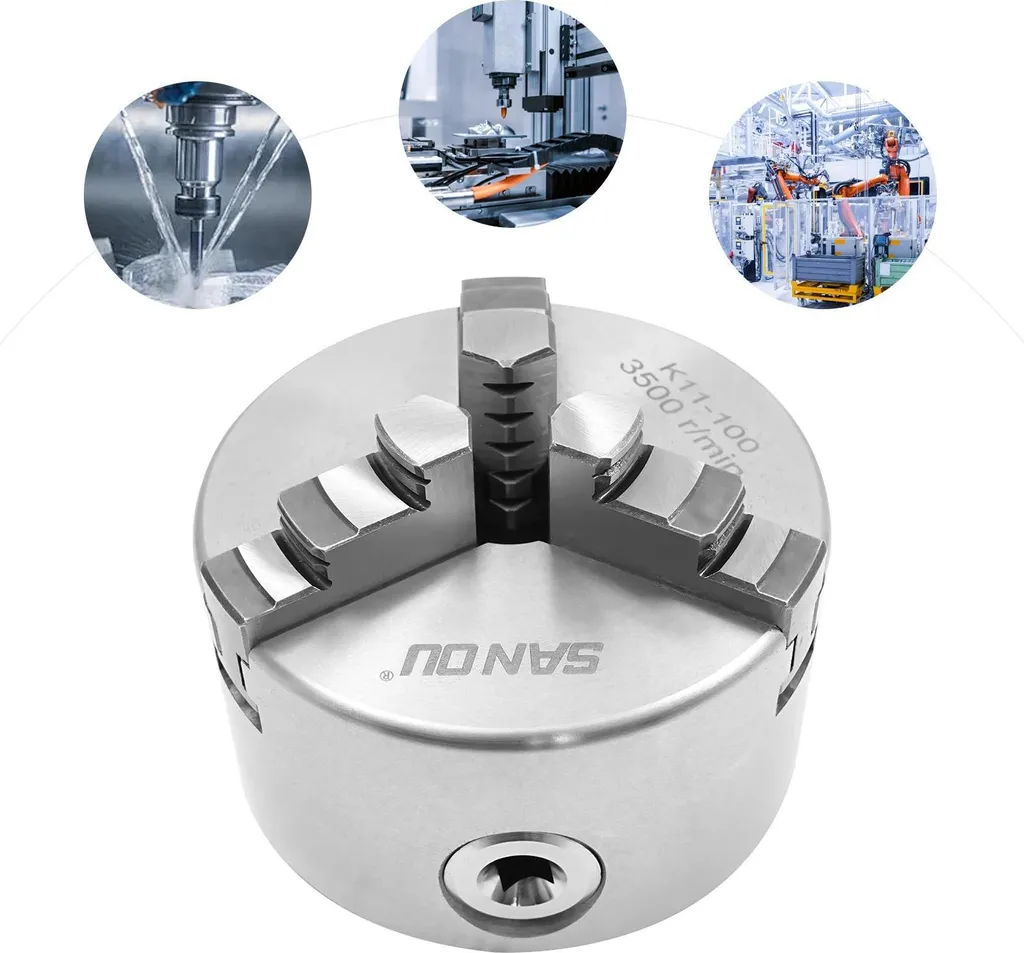 Mandrino - 3 ganasce autocentrante - 80 mm - Manuale - Per CNC e macchine utensili - Argento - 6