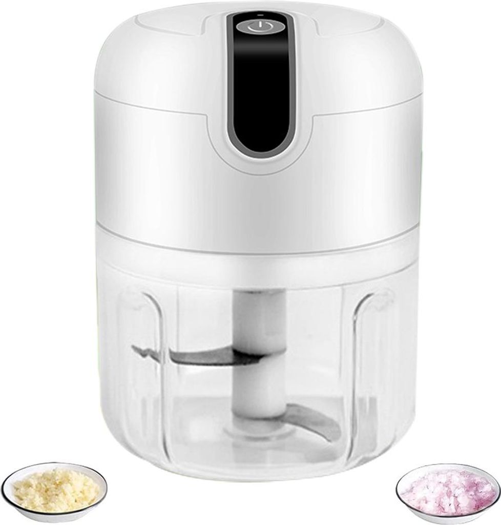 Mini-Knoblauchschneider, tragbarer Küchenhelfer, Gemüseschneider, Zwiebelzerkleinerer, mit USB-Ladefunktion,White