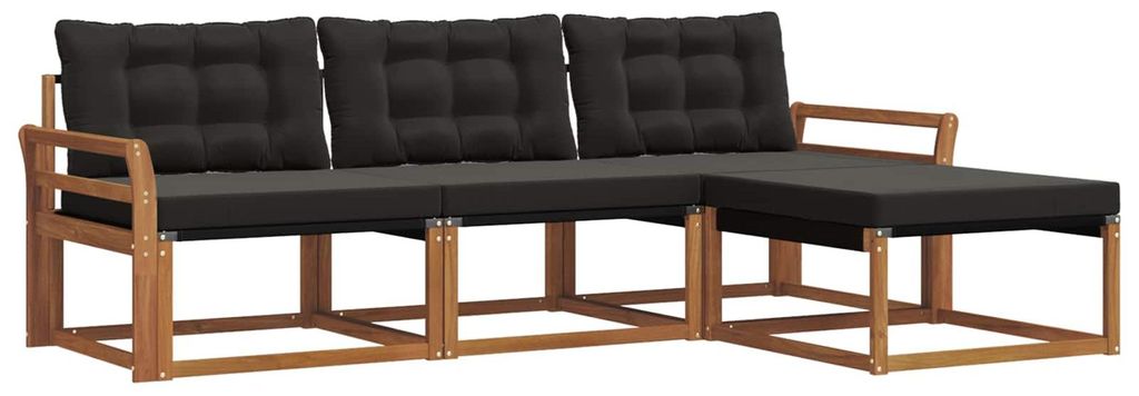 vidaXL Outdoor-Sofagarnitur mit Kissen 4 pcs Natürlich und Schwarz